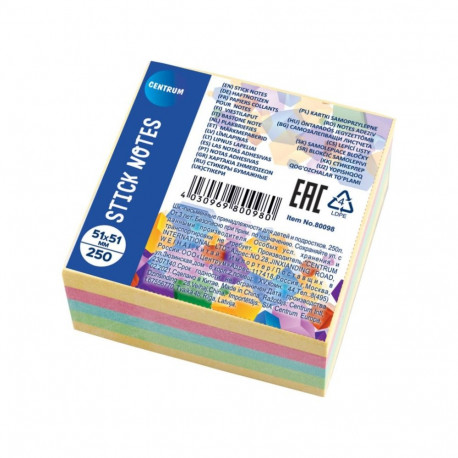 Märkmekuup 51x51mm CENTRUM pastelsed toonid 250 lehte