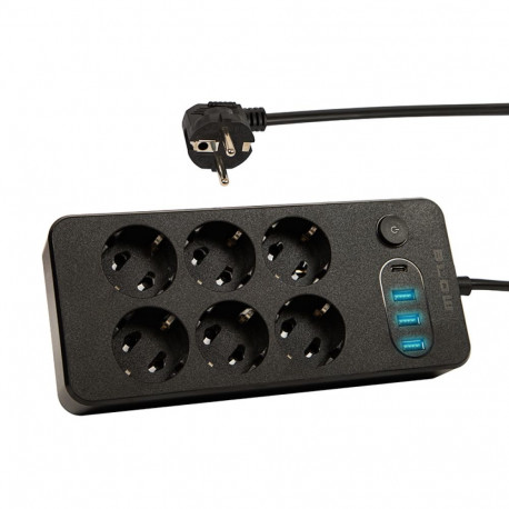 pikendusjuhe ps-630 98-211# 6-pesaline 3xUSB 1xUSB-C 3m 3x1mm, must