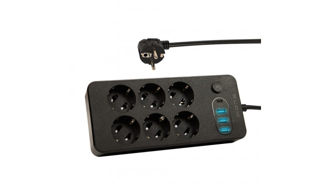 98-210# võrgupikendus ps-620 6-pesaga 3xusb 1xusb-c 2m must 3x1mm
