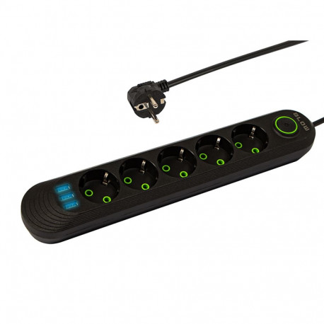 98-227# Przedłużacz sieciowy ps-530 5-gniazd 3xusb 3m czarny 3x1mm