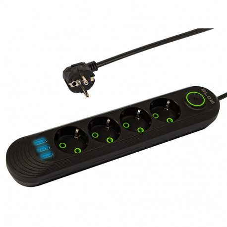 98-222# Przedłużacz sieciowy ps-450 4-gniazda 3xusb 5m czarny 3x1mm