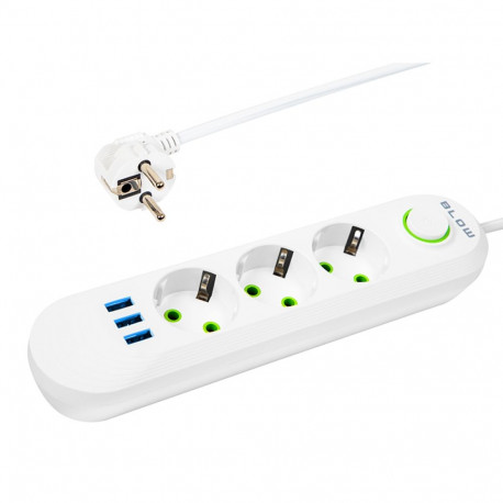 98-218# võrgupikendus ps-350 3-pesa 3xusb 5m valge 2x1mm