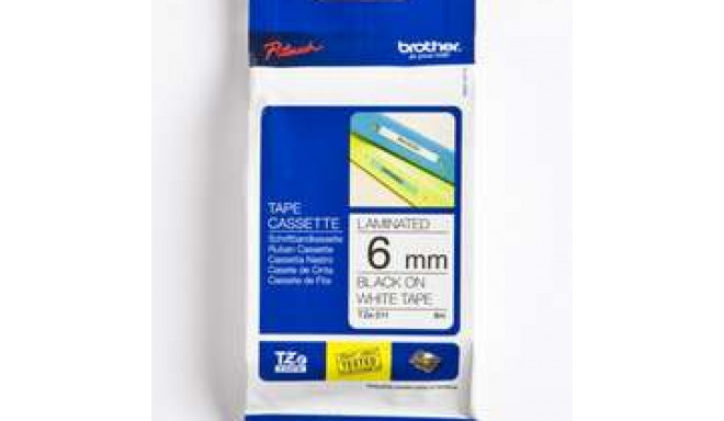 BROTHER TZE211 teipkassett 6mm 8m valge/must P-touch 200/300/500 seeria