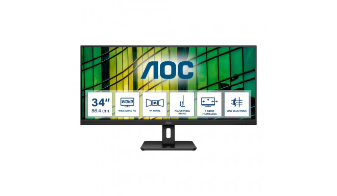 AOC | Monitor | U34E2M | 34 " | VA | WQHD | 21:9 | 100 Hz | 4 ms | 3440 x 1440 | 300 cd/m² | HDMI po