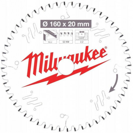 MILWAUKEE CIRCULAR SAW BLADE 160x20x2.2x52z TF ALUMINUM