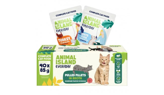 ANIMAL ISLAND Everyday Turkey and White fish fillets in broth - wet cat food - 40 x 85g