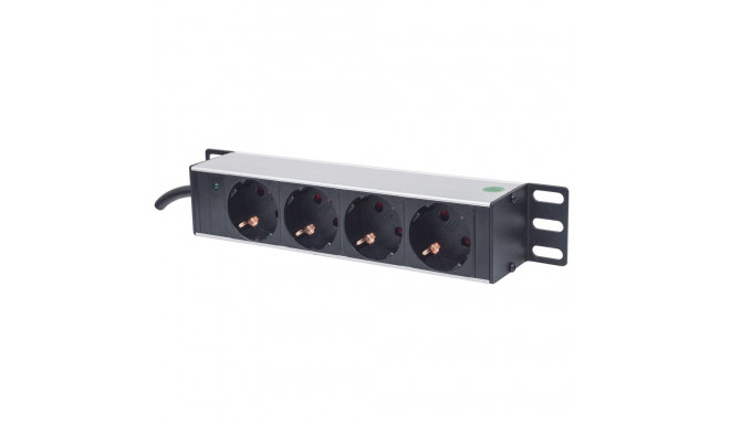 Intellinet 10" 1U Rackmount 4-Way Power Strip - German Type", With Power Indicator, No Surge Protect