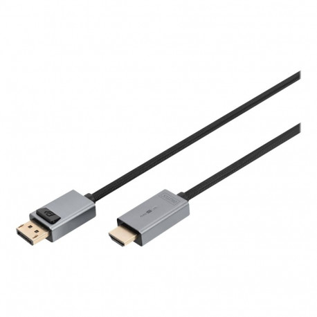 DIGITUS DP–HDMI-kaabel LED-valgustusega 4K/30HZ 3m alumiiniumkorpusega kullatud, toetab 4K30HZ