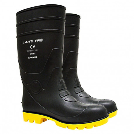 meeste must-kollased kõrged PVC kalossid, O4 FO, "44", CE, lahti