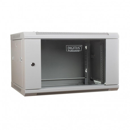 Wall-mounted network cabinet 19" 6U rack 600x450, door glass, gray, unfolded, not folded, 60kg