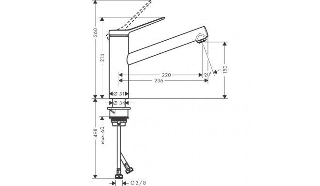 Hansgrohe Zesis M33, 74802800, roostevabast terasest köögisegisti