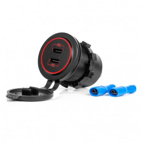 Veekindel autolaadija usb-pesadega 2x usb-c 12v 24v amio-04223
