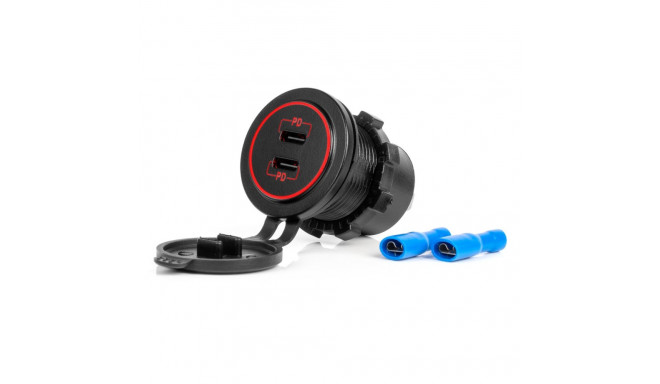 Ładowarka samochodowa z gniazdami usb wodoodporna 2x usb-c 12v 24v amio-04223