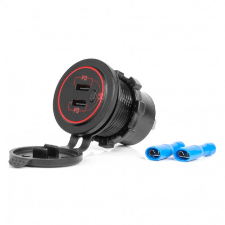 Veekindel autolaadija usb-pesadega lülitiga 2x usb-c 12v 24v amio-04224