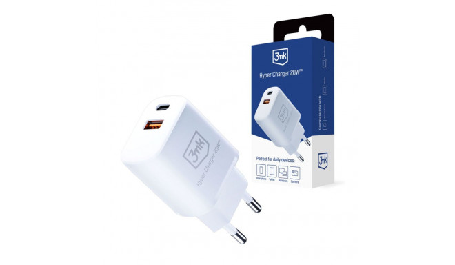 3mk Hyper Charger - Ładowarka sieciowa USB-A QC 3.0 + USB-C PD 20W (Biały)