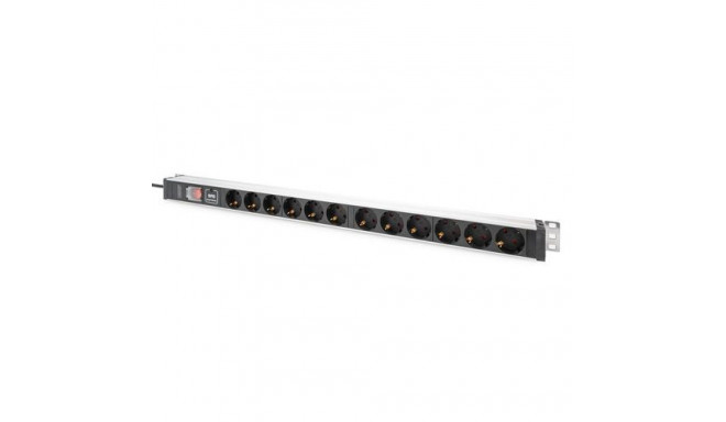 Digitus Socket strip with aluminum profile with switch and surge protection, 12-way safety sockets, 