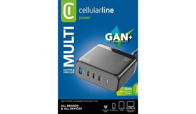 Cellularline ACHUSBGAN4PD150WK mobile device charger Headset, Laptop, Smartphone, Tablet Black AC Fa