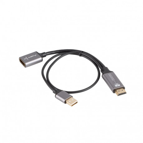 HDMI(M)->DISPLAYPORT(F) ADAPTER 4K ON CABLE 20CM SILVER LANBERG