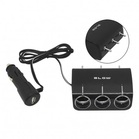 96-878# Rozgałęźnik zapalniczki samochodowej 1xwtyk/3xgniazdo+usb cs-34 z przełącznikami + kabel"