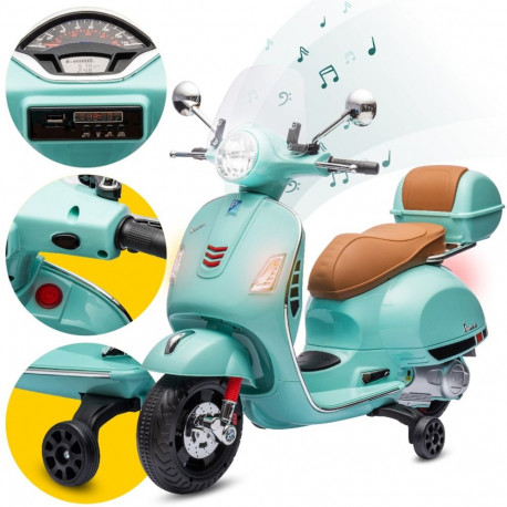 Jeździk akumulatorowy Scooter Vespa z kuferkiem turkusowy