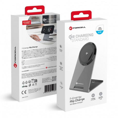 Wireless charger Forcell F-Energy Flip Charge USB C Qi2 15W compatible with MagSafe silver 0INT