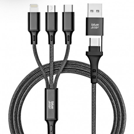 Cable 4in1 USB C / USB A do Micro USB / Lightning / USB C Blue Star 2,4A 12W Cafule 1,2 m C172 black
