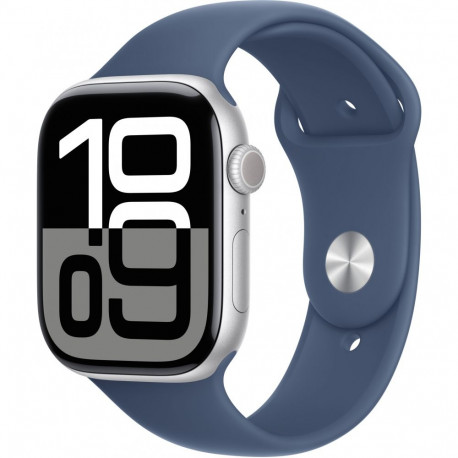 APPLE Watch Series 10 GPS 46mm hõbedane alumiiniumkorpus denimsinise spordirihmaga - S/M