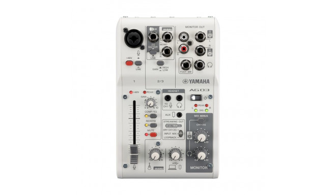 Yamaha AG03 MK2 - 3-channel live streaming mixer with USB audio interface, white