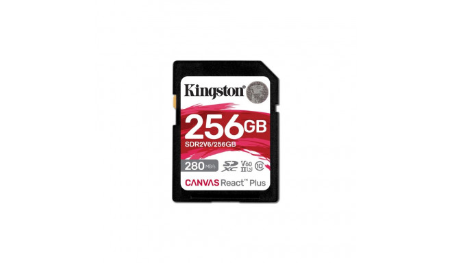 Kingston Technology 256GB Canvas React Plus SDXC UHS-II 280R/150W U3 V60 for Full HD/4K