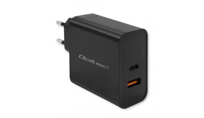 Qoltec 52381 Super Quick PD charger | 1xUSB-C | 1xUSB| 90W | 5-20V | 2.4-4.35A | Black