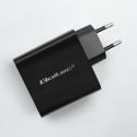 Qoltec 52381 Super Quick PD laadija | 1xUSB-C | 1xUSB| 90W | 5-20V | 2.4-4.35A | Must