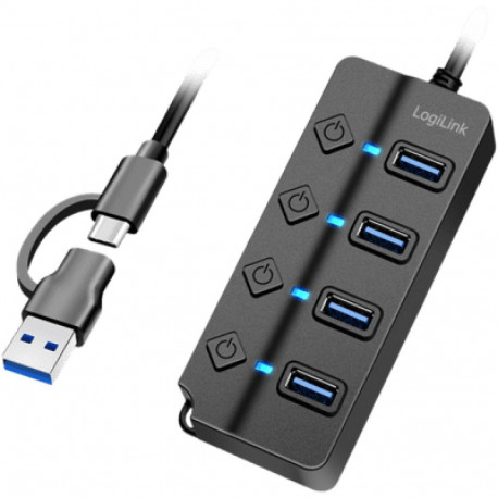 LogiLink USB-jaotur 3.2 Gen1 4-port lülitiga, must