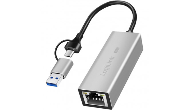 LogiLink USB-A/-C auf 2,5G Ethernet-Netzwerkadapter grau