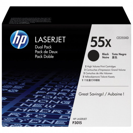 HP 55X 2-pack suure tootlikkusega mustad originaal LaserJet toonerikassetid