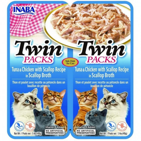 INABA CAT Twin Tuna kana ja kammkarpidega puljongis – kassimaius – 2x40g