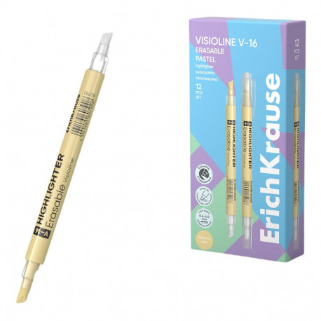 Double-ended text marker ERICH KRAUSE Visioline V-16 erasable pastel yellow