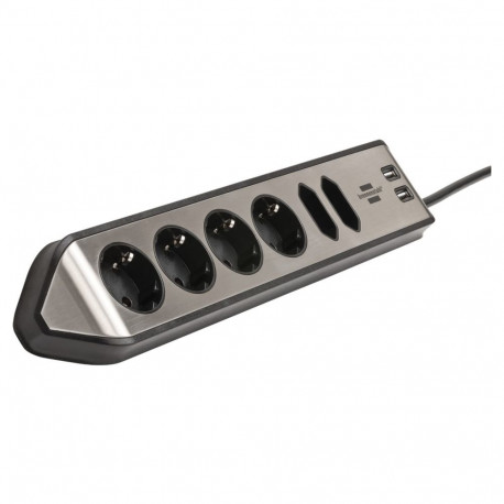 Estilo pistikuriba 6-pesaline 2m 2x USB, must/roostevaba teras
