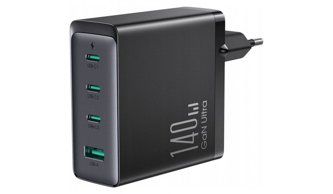 Joyroom kiirlaadija Fast GaN 140W seinalaadija 3 x USB-C / USB-A - Must + USB-C - USB-C 240W kaabel 