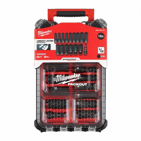 Impact peavõtmete komplekt 1/2 10-24mm + pikendus (16 tk) Milwaukee (Packout kohver)
