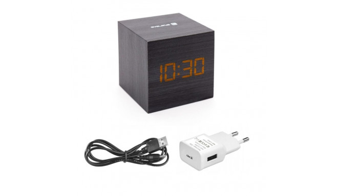 Evelatus EMC02 Digital Wood Cube äratuskell temperatuuriga + USB adapter Must