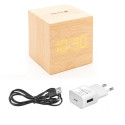 Evelatus EMC02 Digital Wood Cube Alarm Clock with temperature + USB adapter Yellow