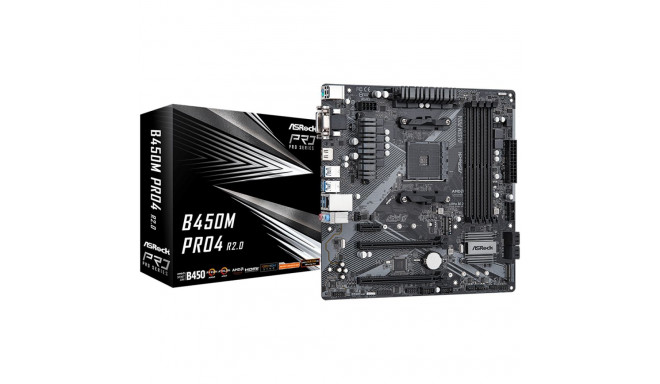 ASROCK Main Board Desktop B450M PRO4 (AM4, 4xDDR4, 1x PCIe 3.0 x16, 1x PCIe 2.0 x16, 1x PCIe 2.0 x1,