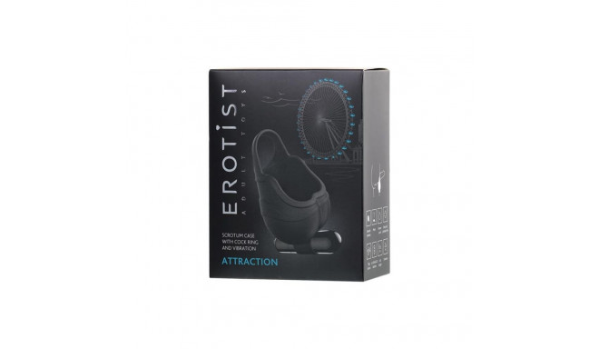 EROTIST Scrotum cover with an erection ring and vibration Attraction, silicone, black, 6.5 cm