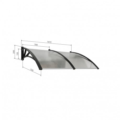 Canopy over the door, brown, with transparent polycarbonate, width 1472 mm, Conos