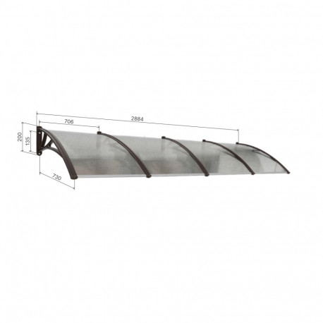 Canopy over the door, brown, with transparent polycarbonate, width 2884 mm, Conos