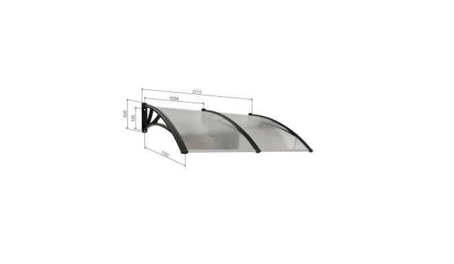 Baldakimas virš durų, juodas, su polikarbonato bronza, plotis 2172 mm, Conos