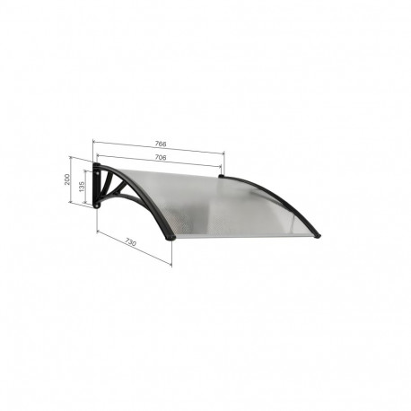 Canopy over the door, black, with transparent polycarbonate, width 766 mm, Conos