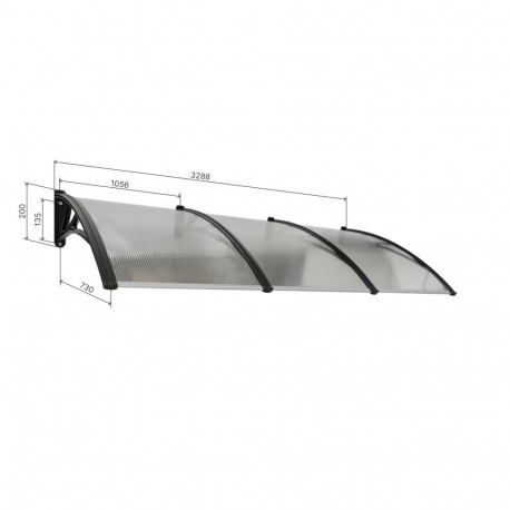 Ukse varikatus CONOS, must, läbipaistva polükarbonaadiga, laius 3288 mm