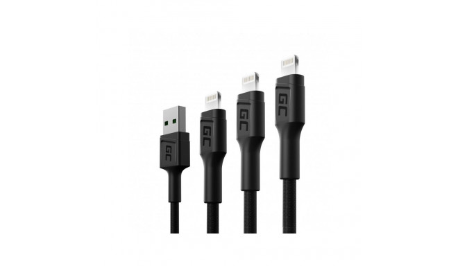 Green Cell Set 3x Ray Lightning Cable 30cm, 120cm, 200cm with white LED backlight, fast charging App