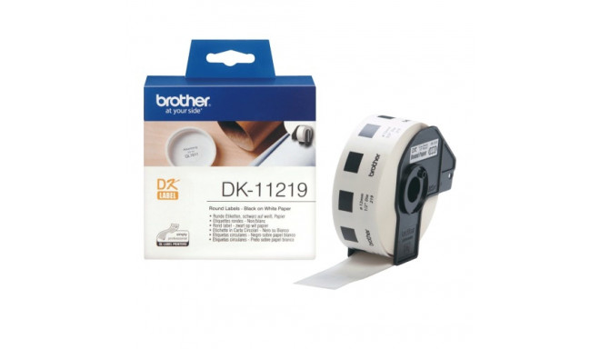 Brother DK-11219 (DK11219) Round Labels, Black on White, 12 mm, 1200 labels per roll